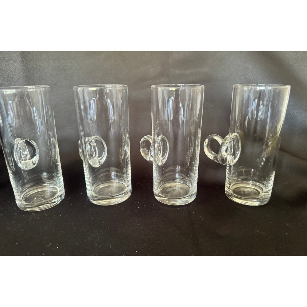 Set of 4 Modern Clear Glass Mugs with Circular Loop Handles Tall Coffee Tea Cups